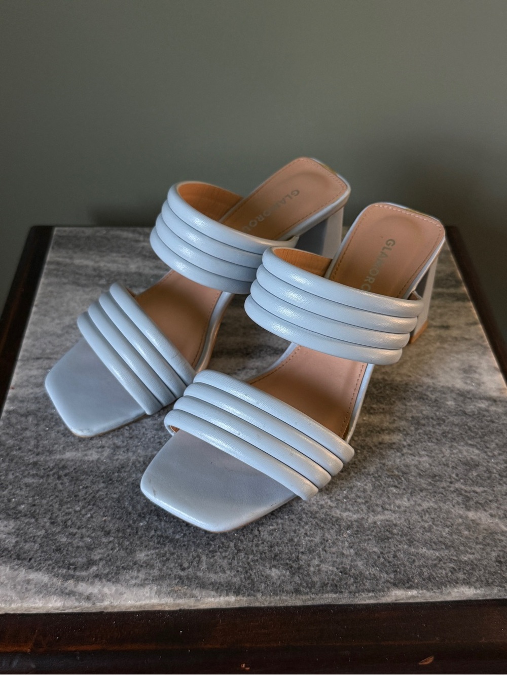 Glamorous - Light Blue Strappy Block Heel Sandals - Size UK 4